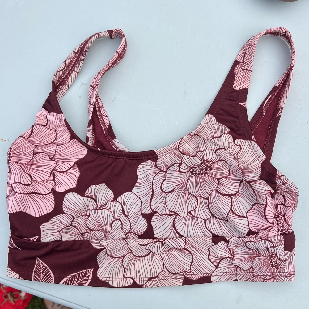 Target Floral Print Women's Swim Top- Burgundy and Pink